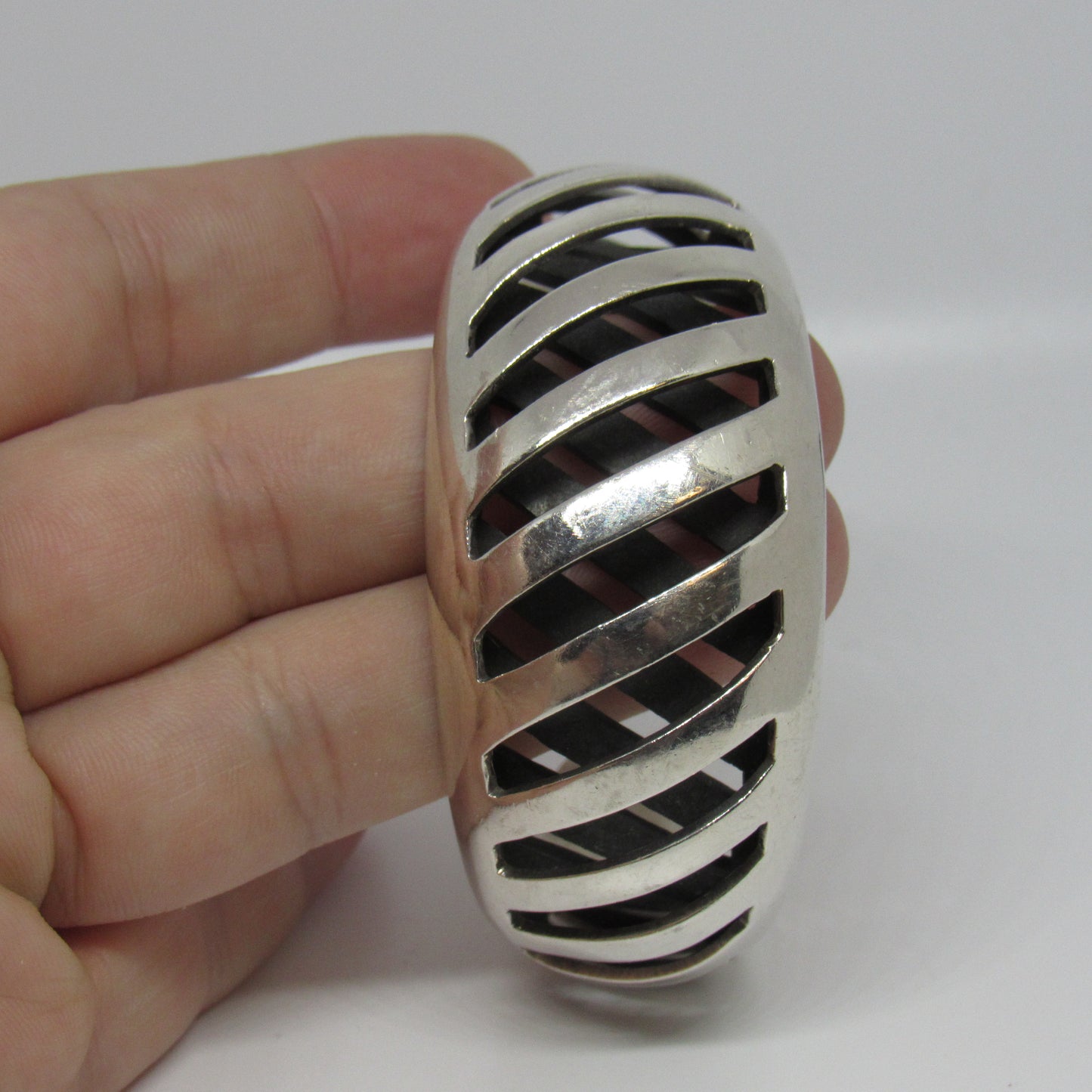 Sterling Silver 925 Mexico TA-36? Open Shadowbox Style Cuff Bracelet - 6 inch
