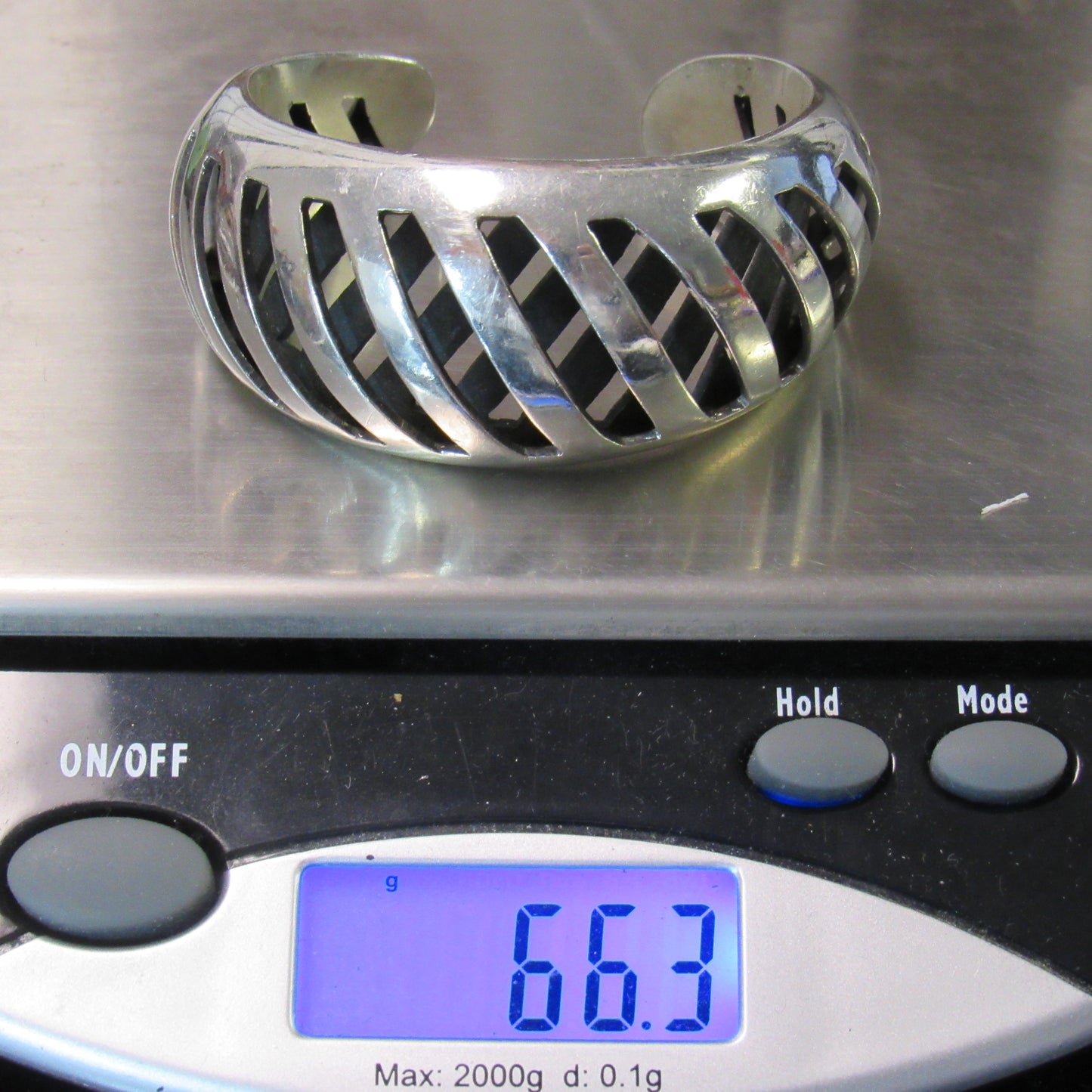 Sterling Silver 925 Mexico TA-36? Open Shadowbox Style Cuff Bracelet - 6 inch