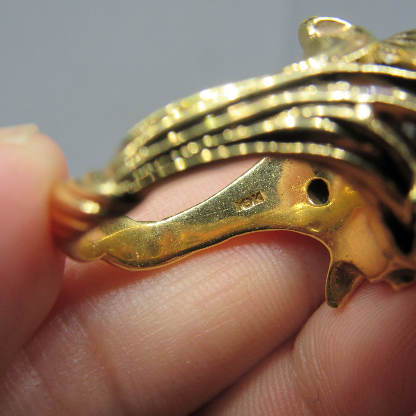 18K Yellow Gold Vintage Erwin Pearl Lavender Jade & Diamond Ring - Sz ~7.5