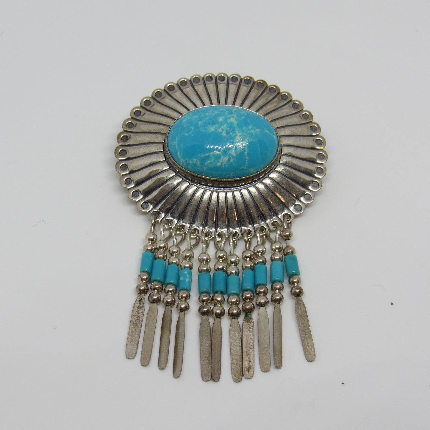 QT Quoc Southwestern Sterling Silver Oval Larimar Pendant or Brooch