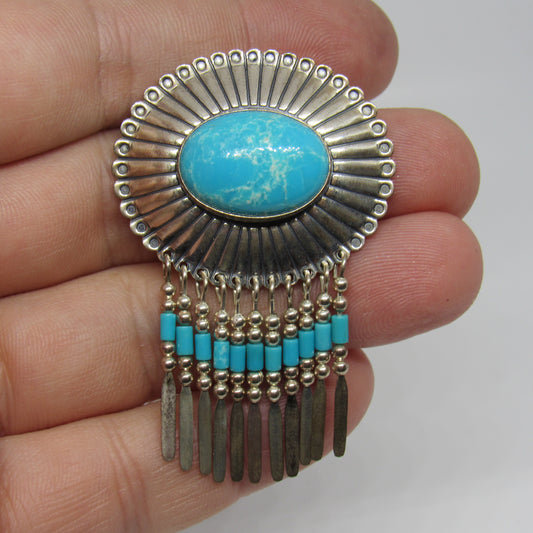 QT Quoc Southwestern Sterling Silver Oval Larimar Pendant or Brooch