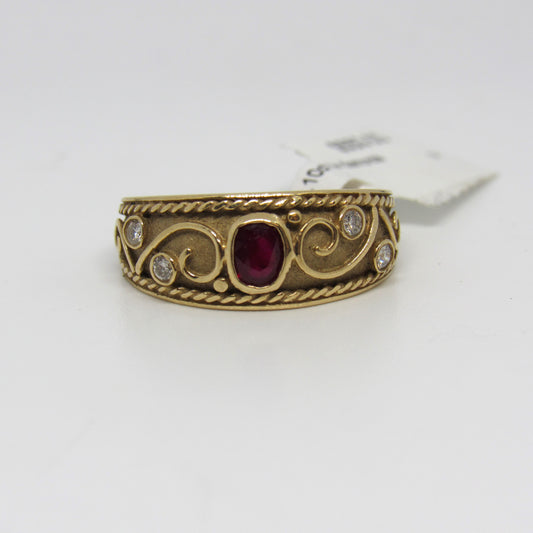 14k Yellow Gold .39 ct Ruby & .1 cttw Diamond Accent Ring Band - Sz 7