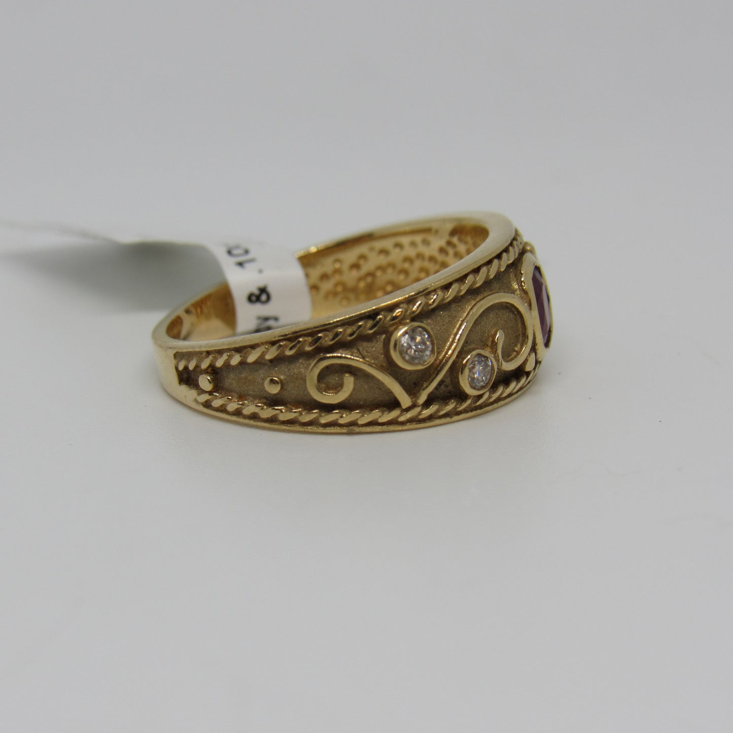14k Yellow Gold .39 ct Ruby & .1 cttw Diamond Accent Ring Band - Sz 7
