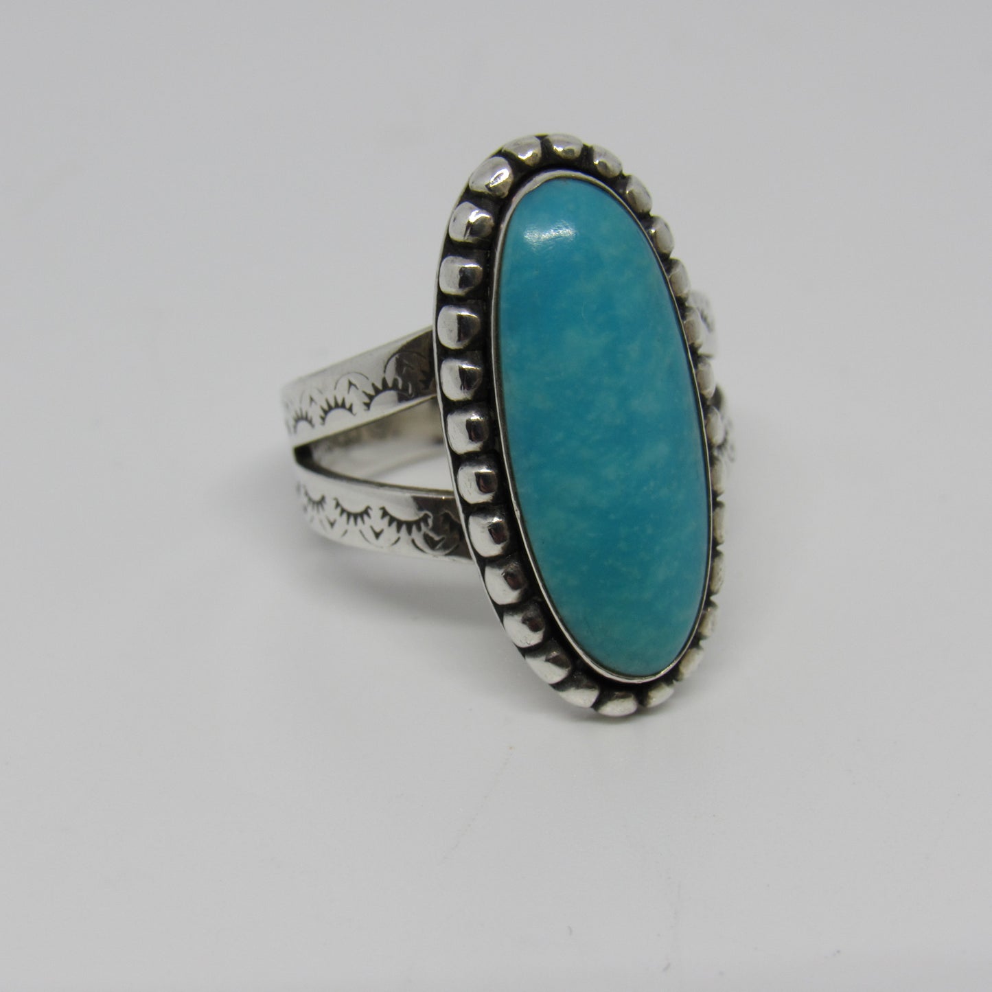 Sterling Silver Relios Carolyn Pollack Oval Turquoise Ring - Sz 7.5