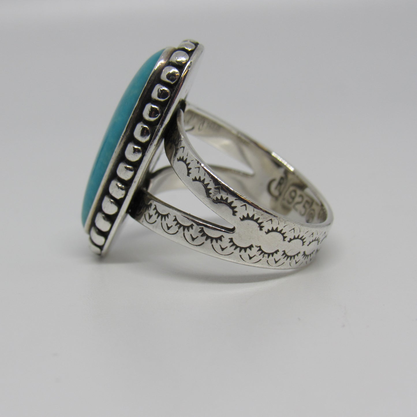 Sterling Silver Relios Carolyn Pollack Oval Turquoise Ring - Sz 7.5