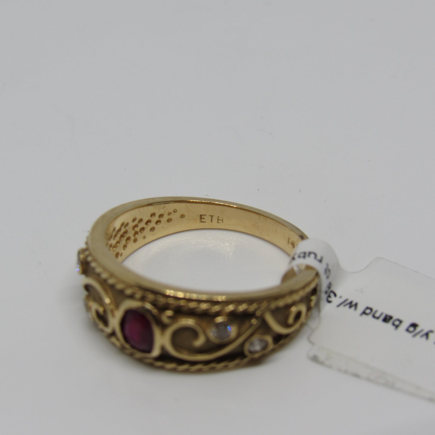 14k Yellow Gold .39 ct Ruby & .1 cttw Diamond Accent Ring Band - Sz 7