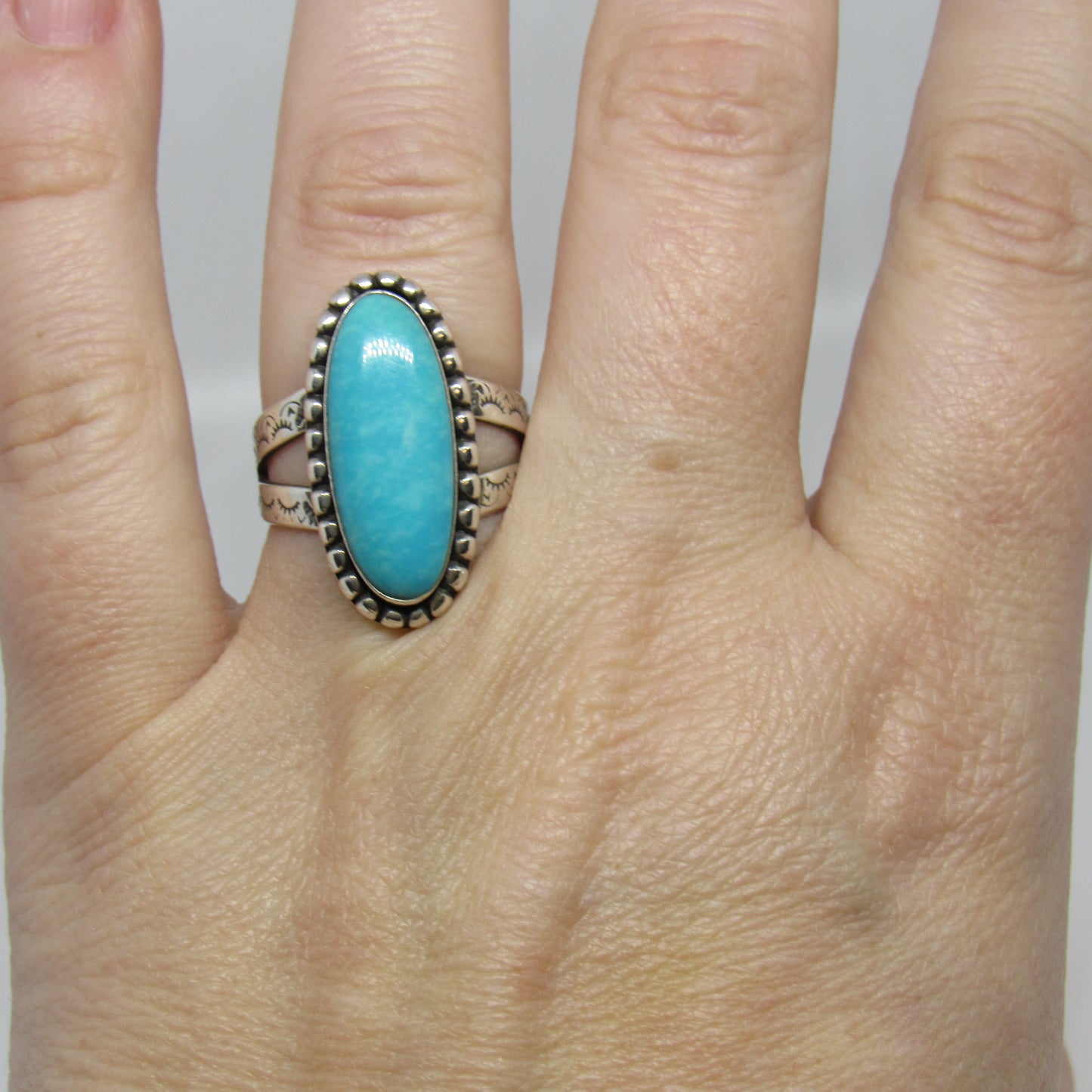 Sterling Silver Relios Carolyn Pollack Oval Turquoise Ring - Sz 7.5
