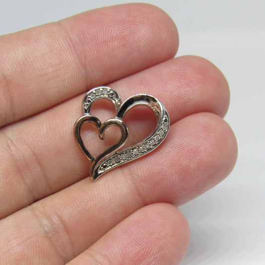 14k Rose Gold and Sterling Silver Diamond Double Heart Pendant