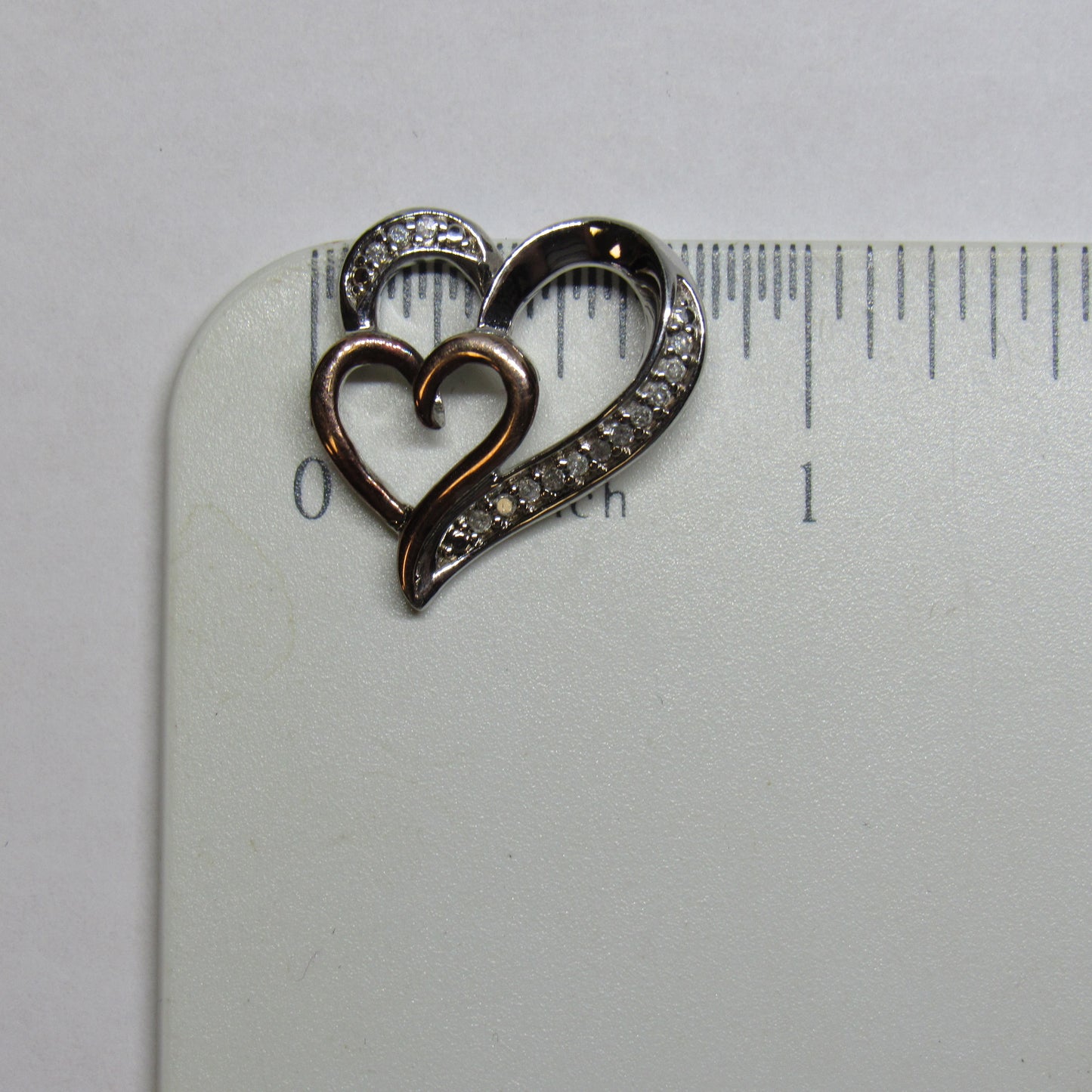 14k Rose Gold and Sterling Silver Diamond Double Heart Pendant