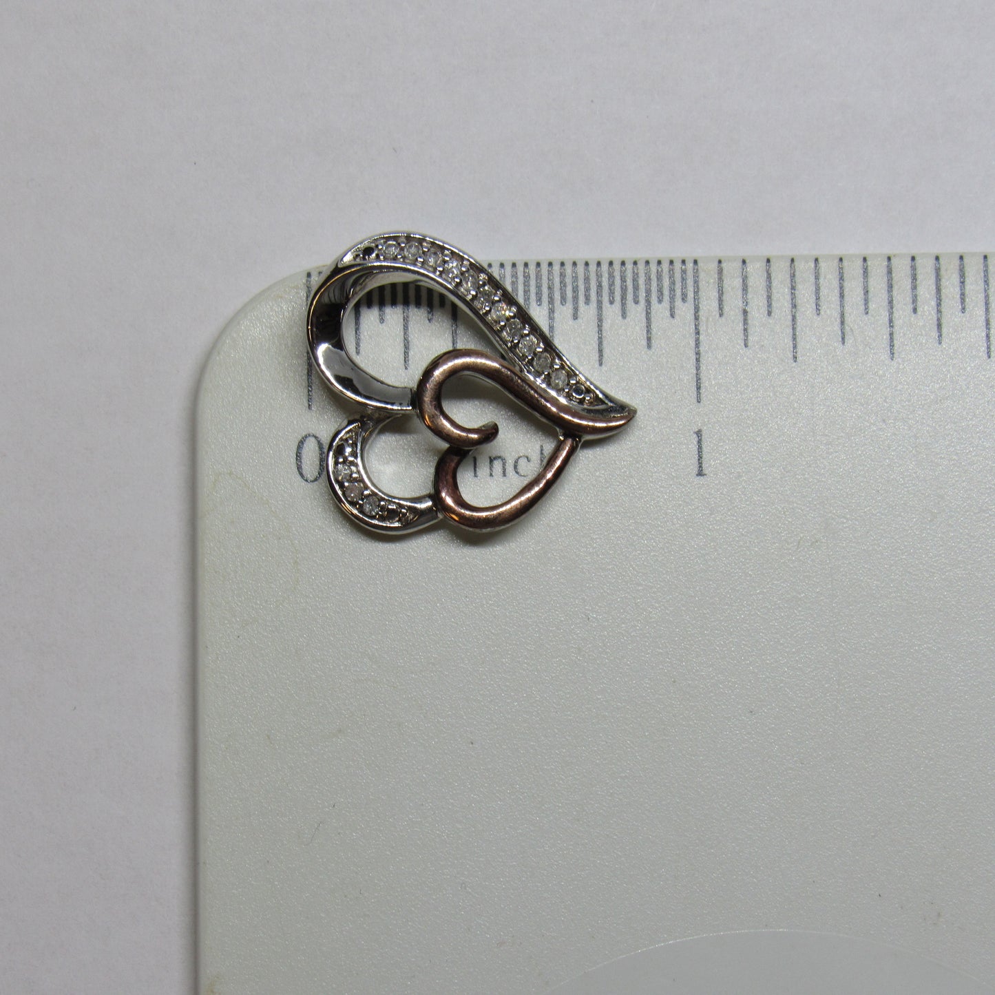 14k Rose Gold and Sterling Silver Diamond Double Heart Pendant