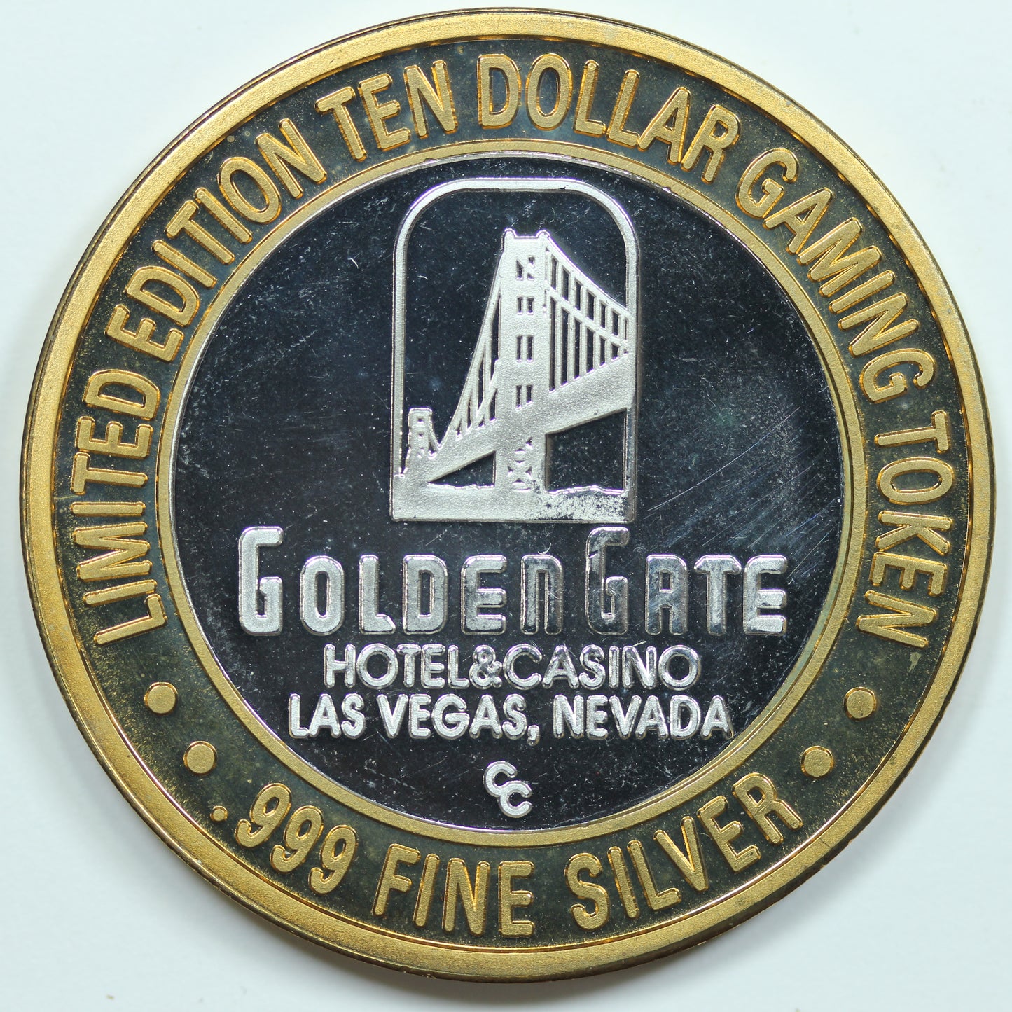 Golden Gate Hotel Limited Edition Ten Dollar $10 Gaming Token .999 Fine Silver -