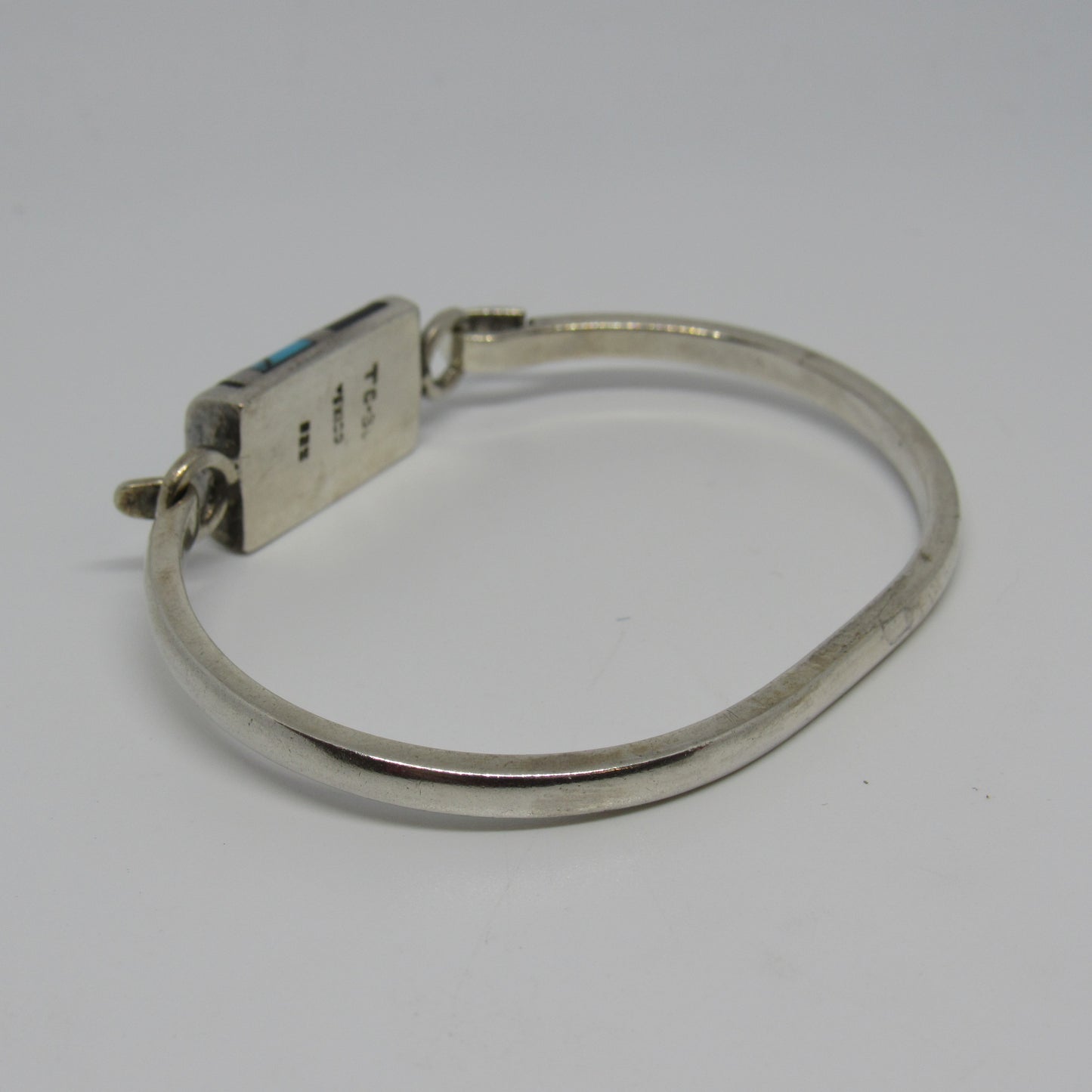Vintage Sterling Silver 925 Mexico TC-30 Turquoise Onyx Bangle Bracelet - 7 inch