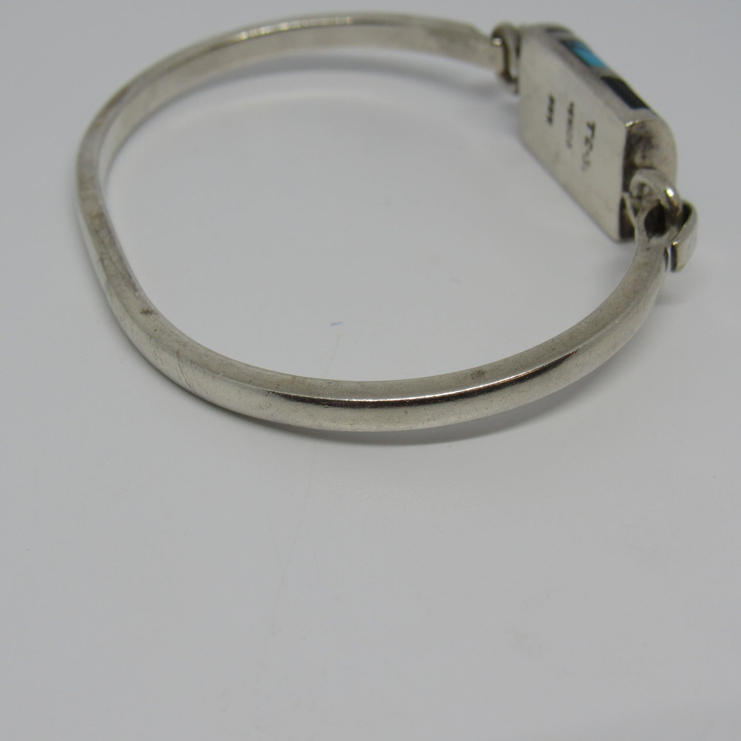 Vintage Sterling Silver 925 Mexico TC-30 Turquoise Onyx Bangle Bracelet - 7 inch