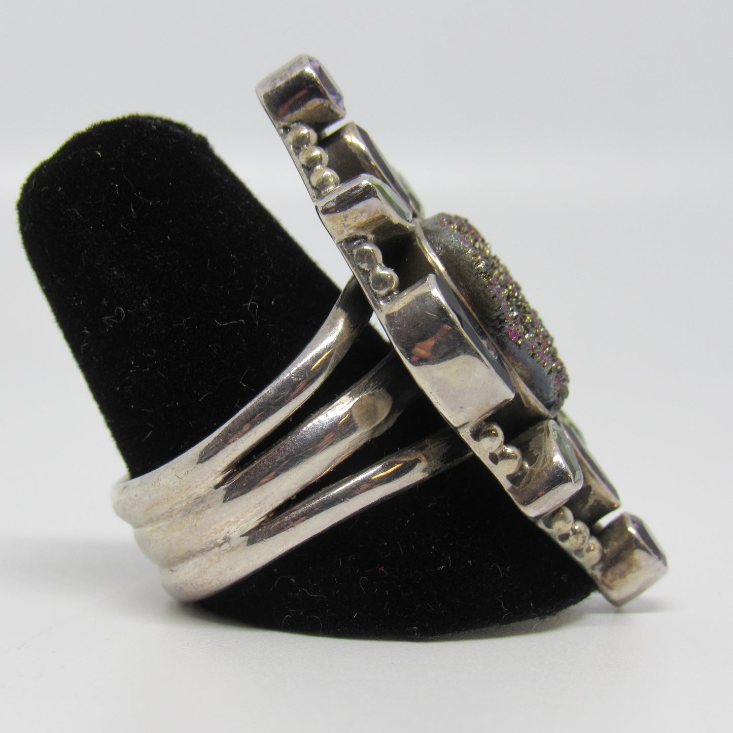 Nicky Butler Sterling Silver 925 Druzy Amethyst Peridot Tourmaline Ring 415/2000 - Sz 9.75