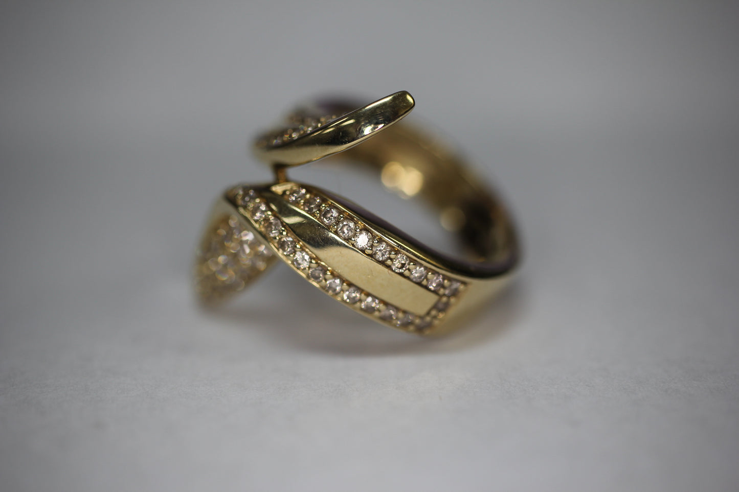 14k Yellow Gold Bypass Style Diamond Scroll Ring Band - Sz 7