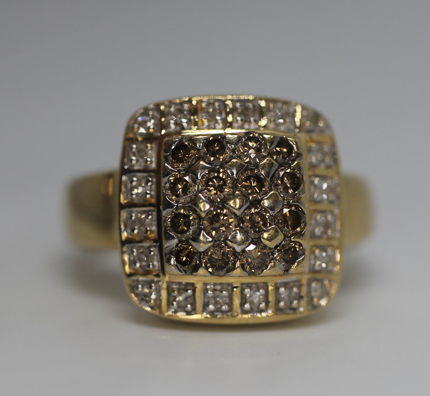 14k Yellow Gold .47ctw Round Diamond & Fancy Brown Halo Ring - Sz 4.25