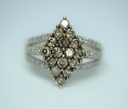 10k Yellow Gold ~.6 ctw Round Fancy Brown Diamond Cocktail Ring - Sz 8.75