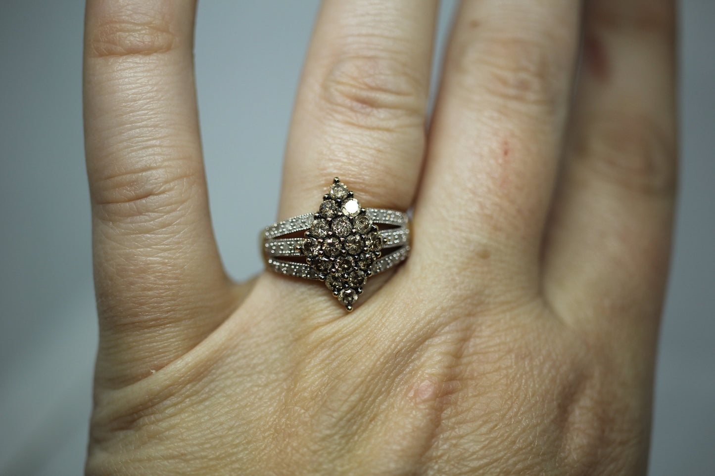 10k Yellow Gold ~.6 ctw Round Fancy Brown Diamond Cocktail Ring - Sz 8.75