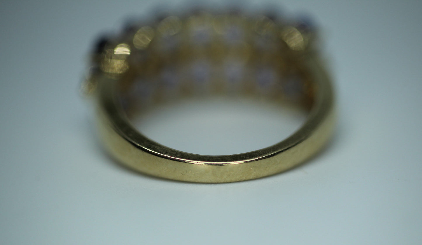 14K Yellow Gold ~2.15 ctw Tanzanite & Sapphire Two Row Cluster Ring - Size 5