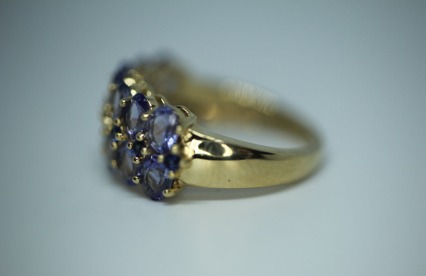 14K Yellow Gold ~2.15 ctw Tanzanite & Sapphire Two Row Cluster Ring - Size 5