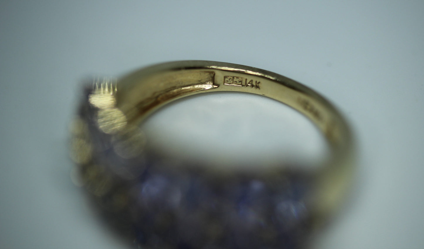 14K Yellow Gold ~2.15 ctw Tanzanite & Sapphire Two Row Cluster Ring - Size 5