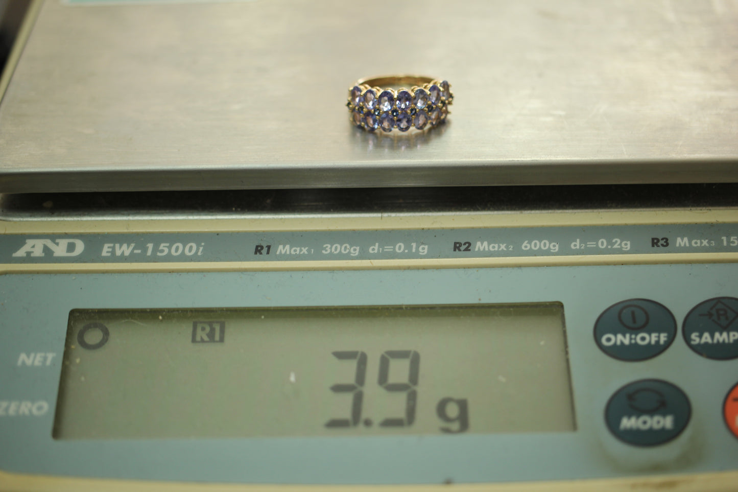14K Yellow Gold ~2.15 ctw Tanzanite & Sapphire Two Row Cluster Ring - Size 5