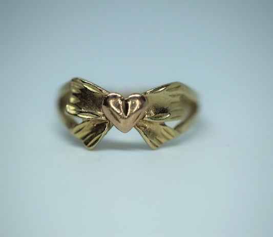 14K Yellow & Rose Gold Bow Heart Michael Anthony Ring Band - Sz 3