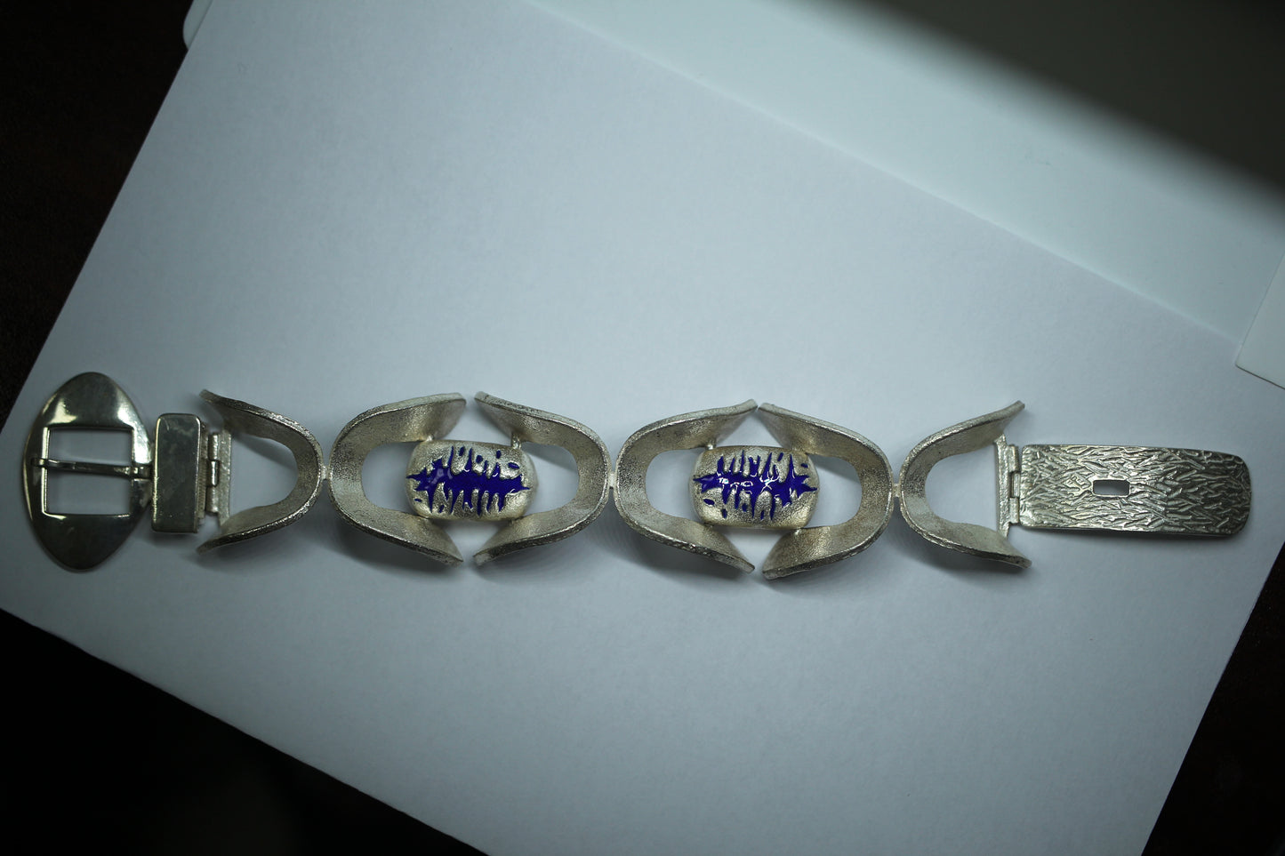 925 Sterling Silver Vintage O.P. Orlandini Modernist Blue Enamel Bracelet ~7.5"