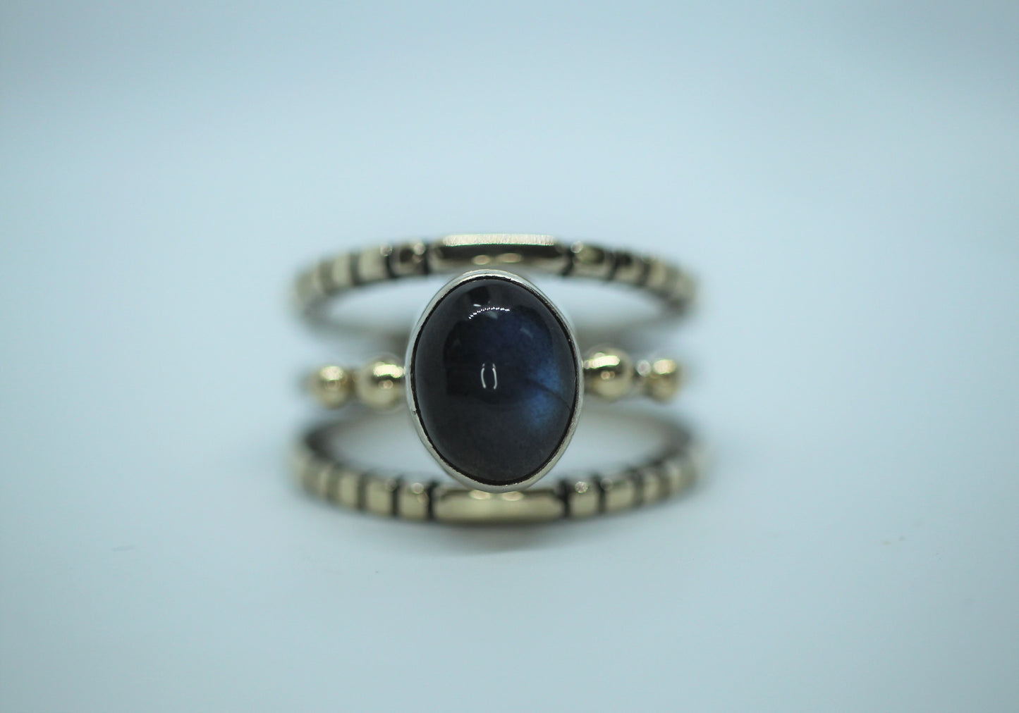 Sterling Silver & 14k Yellow Gold Labradorite? Ring - Size 8.25