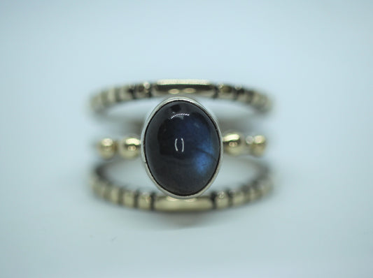 Sterling Silver & 14k Yellow Gold Labradorite? Ring - Size 8.25