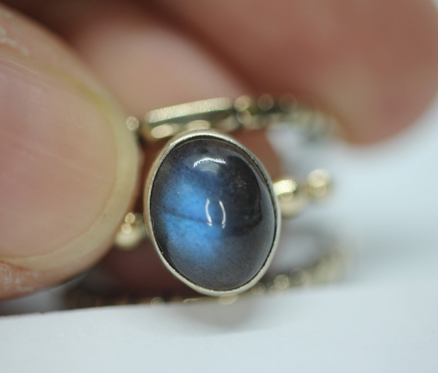 Sterling Silver & 14k Yellow Gold Labradorite? Ring - Size 8.25