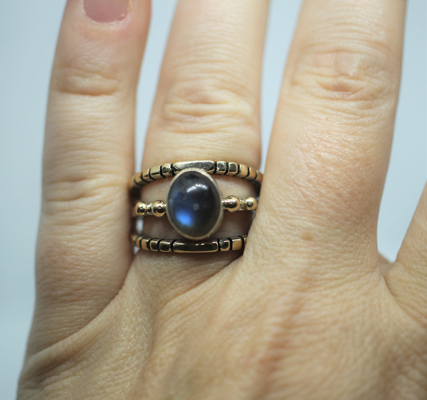 Sterling Silver & 14k Yellow Gold Labradorite? Ring - Size 8.25