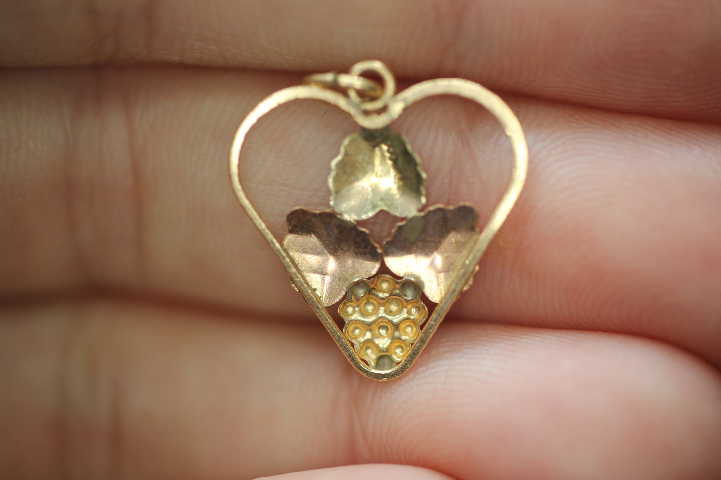 10k Gold Black Hills Gold Grape Leaf Grapes Heart Pendant