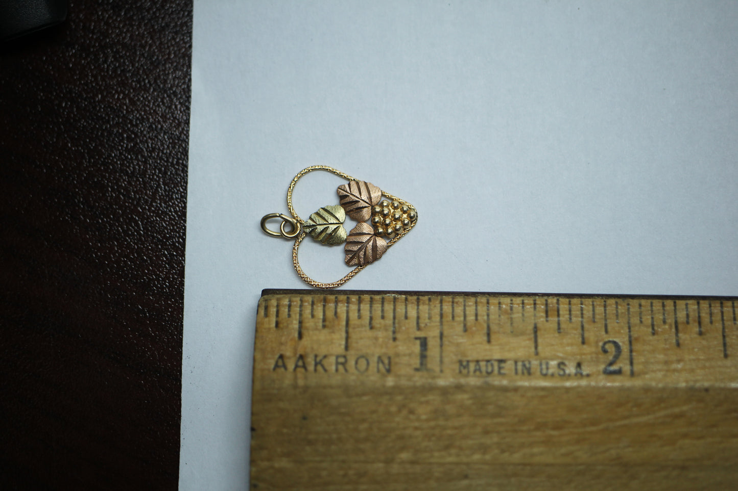 10k Gold Black Hills Gold Grape Leaf Grapes Heart Pendant