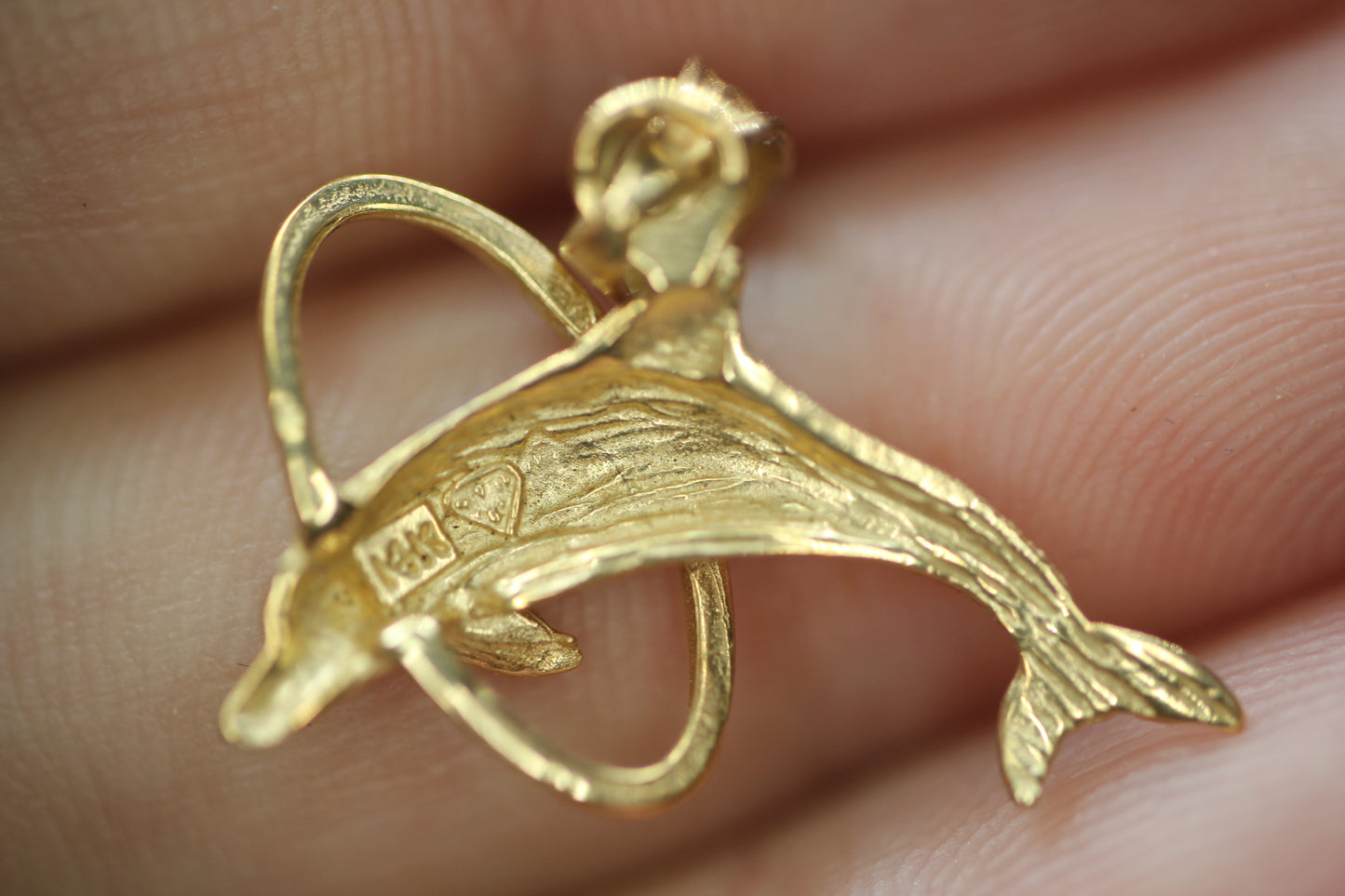 14k Yellow Gold Dolphin Jumping Through Hoop Pendant / Charm