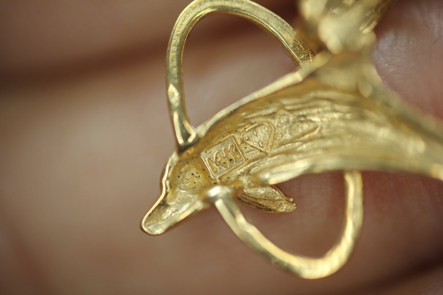 14k Yellow Gold Dolphin Jumping Through Hoop Pendant / Charm