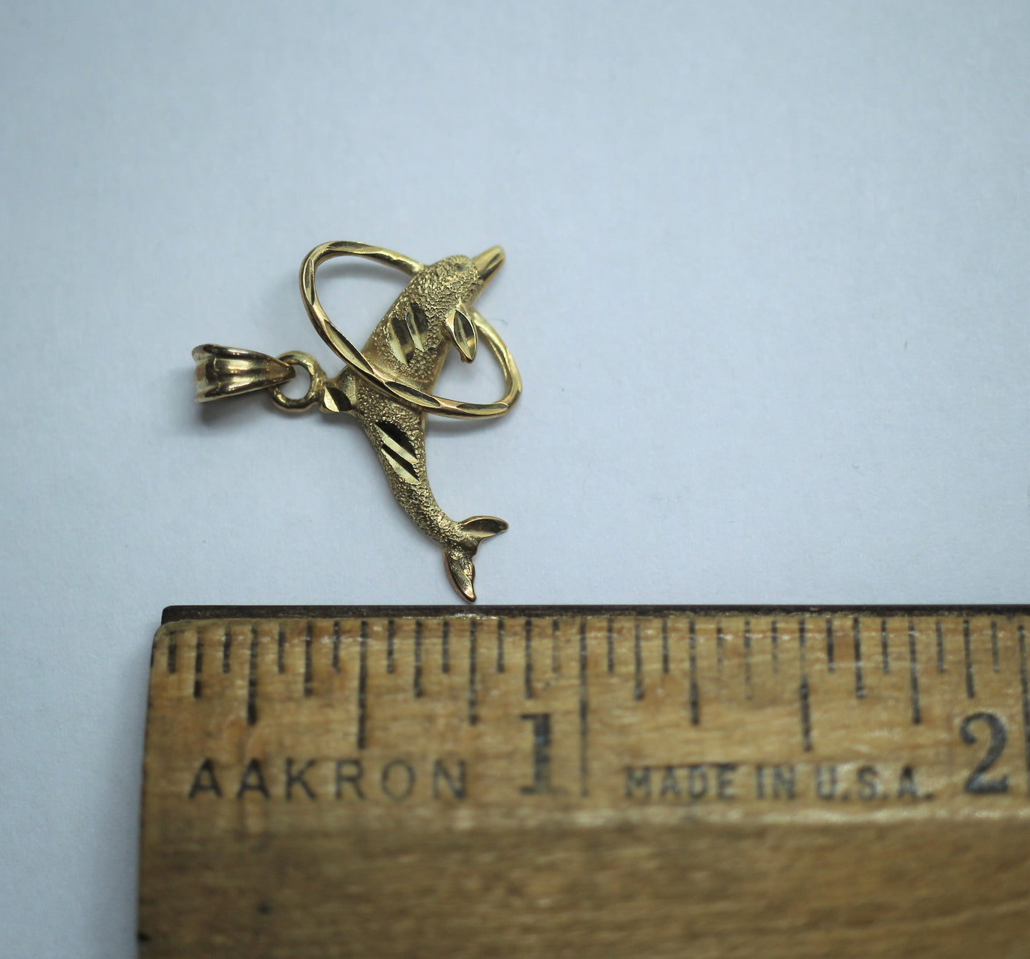 14k Yellow Gold Dolphin Jumping Through Hoop Pendant / Charm