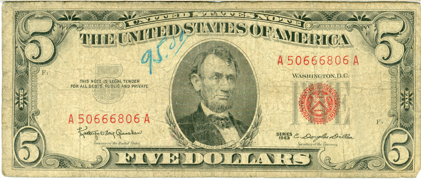 1963 5$ FRN Granahan and Dillon F-1967F Devils Fiver 666 in S/N