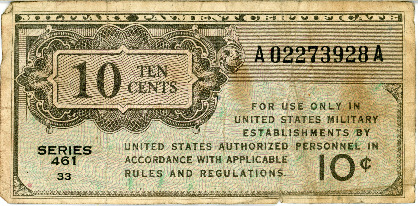 Series 461 10 c Cent Military US Currency 1946-1947