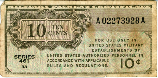 Series 461 10 c Cent Military US Currency 1946-1947