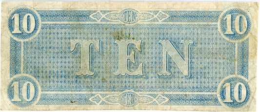 1864 Confederate 10$ Note Bill T-68 37613