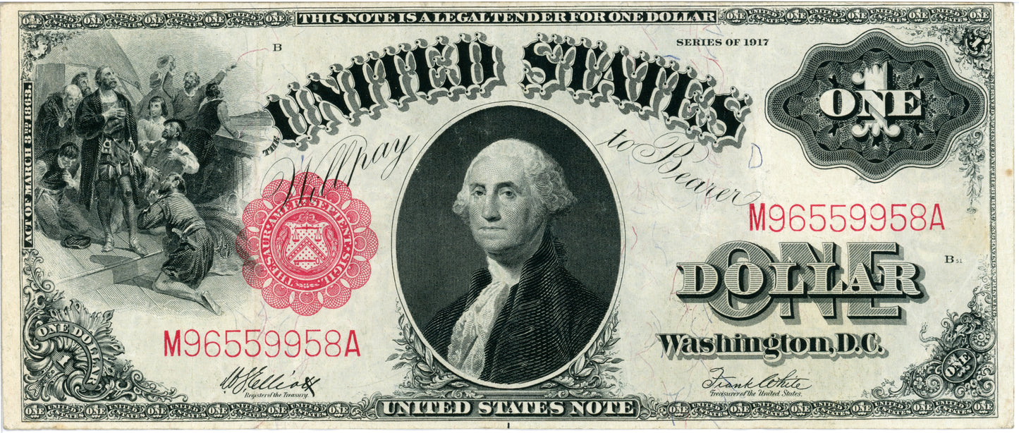 1917 $1 Legal Tender Note Bill F-38 M96559958A