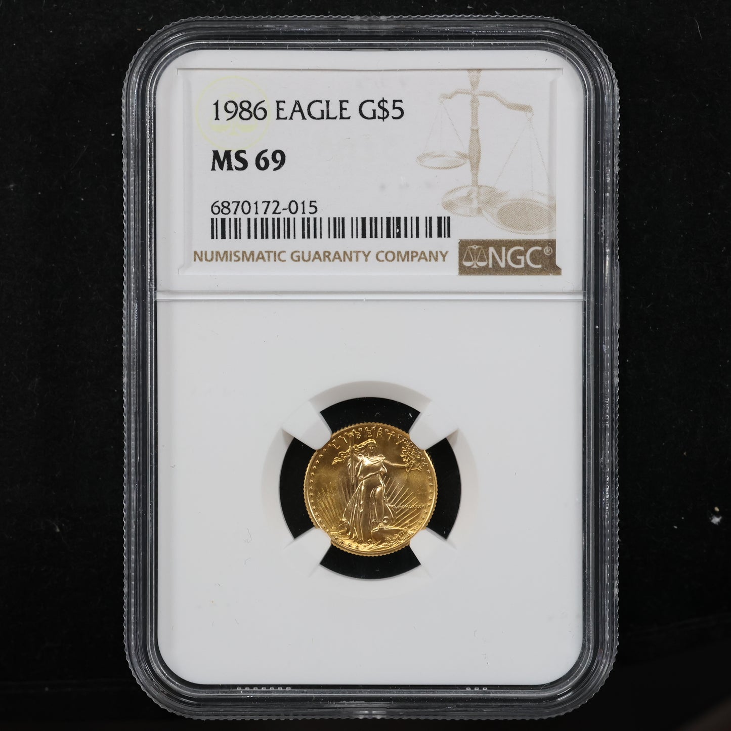 1986 1/10 oz Gold American Eagle 5$ Bullion Gold Coin - NGC MS 69