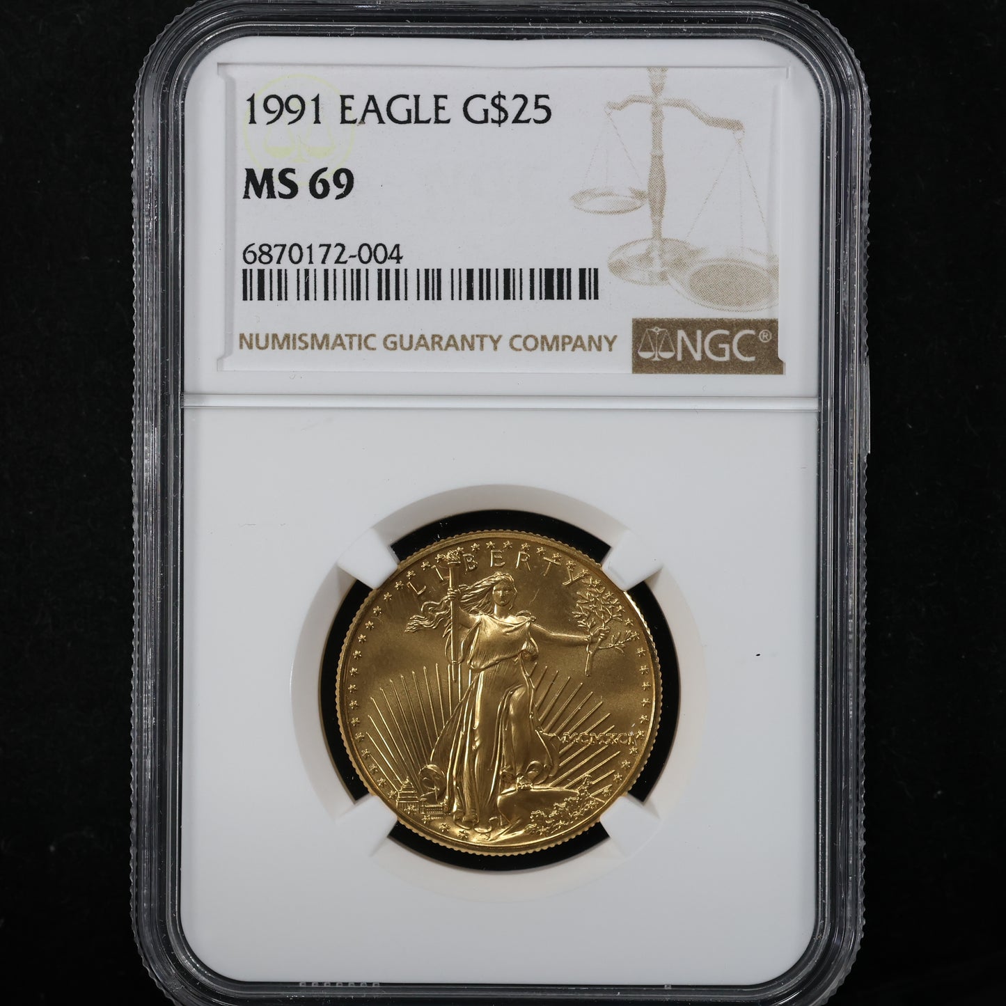 1991 1/2 oz Gold American Eagle 25$ Bullion Gold Coin - NGC MS 69