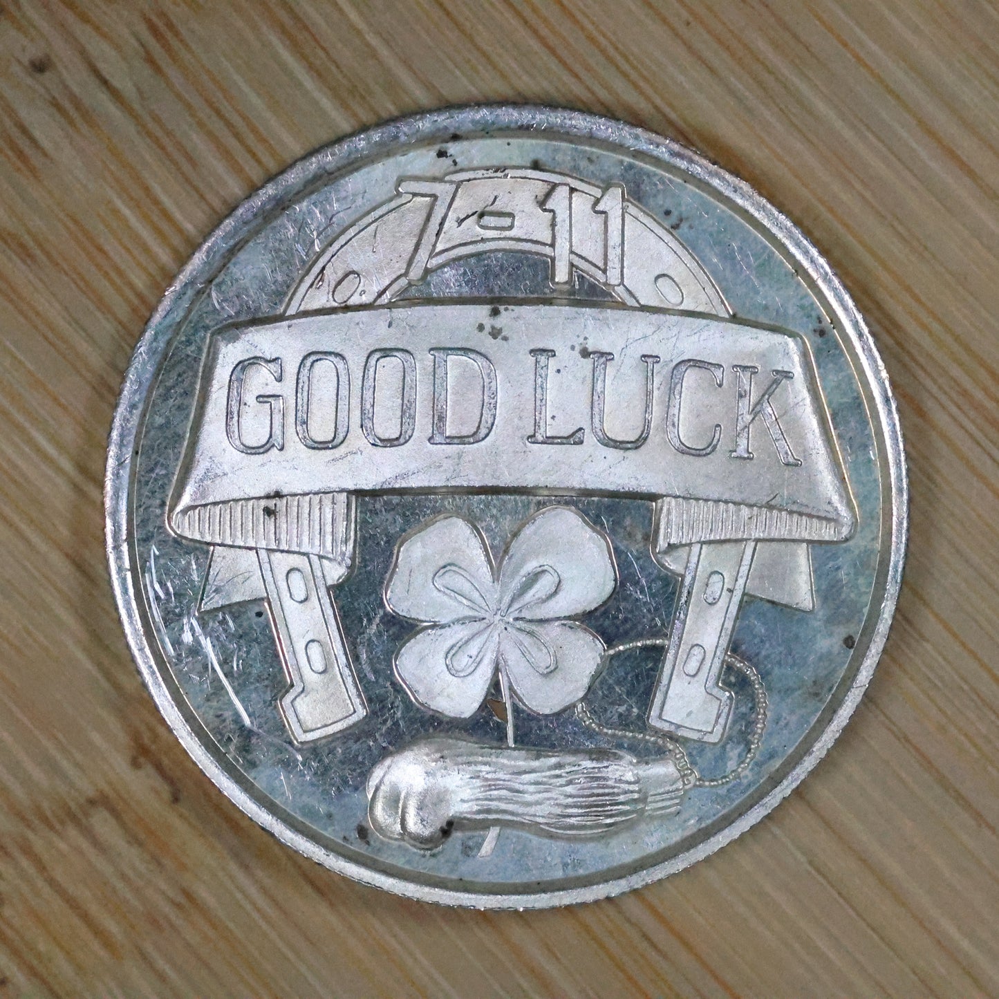 1988 1/2 oz .999 Fine Silver Round - Good Luck 7-11 Four Leaf Clover