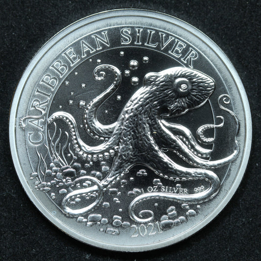 1 oz .999 Fine Silver - 2021 Barbados Caribbean Silver Octopus w/ Capsule