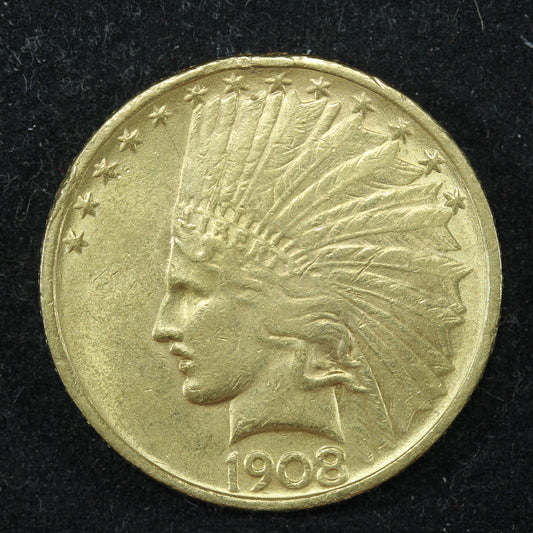 1908 Indian Head $10 Gold Eagle Coin No Motto
