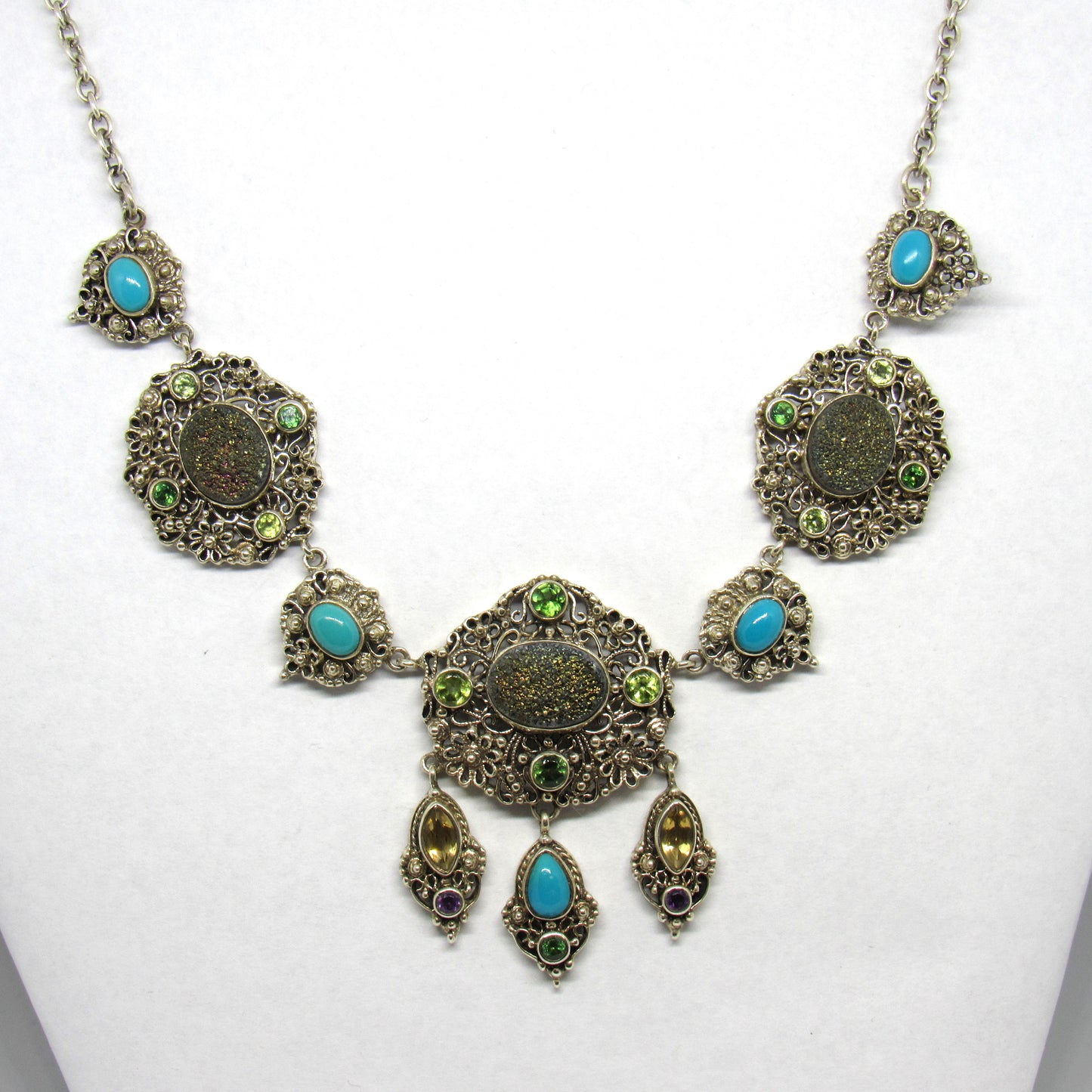 Nicky Butler Sterling 925 Multi Stone Turquoise Druzy Quartz Necklace - 20 in