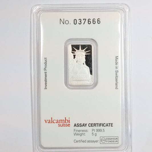 Credit Suisse 5 Gram Platinum Bar .9995 Fine in Assay - Statue of Liberty