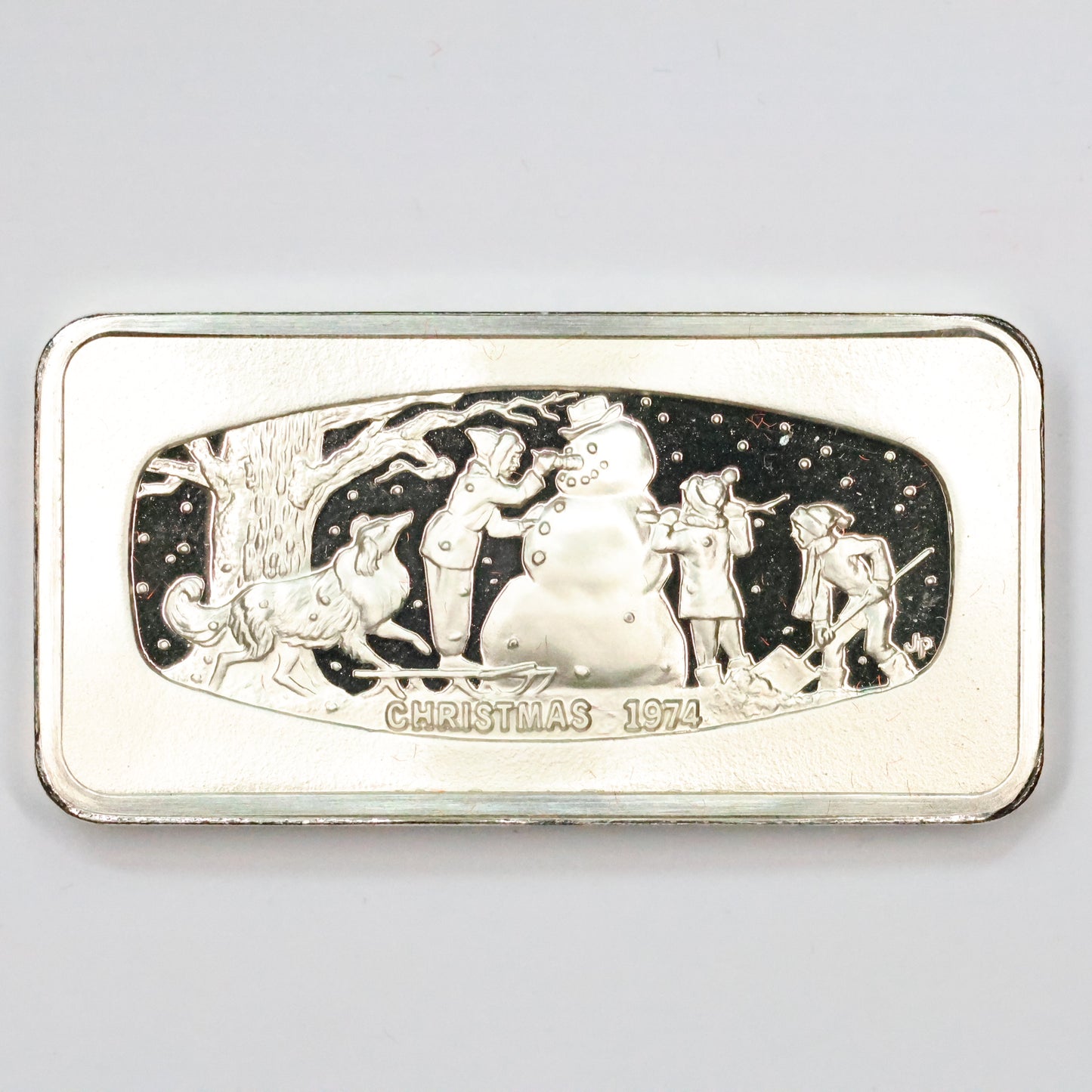 Franklin Mint Christmas Ingot - 1974 The Snowman Sterling Silver 500 Grains Bar w/ OGP